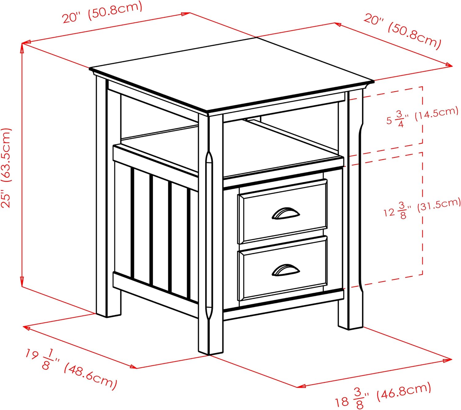 Winsome Solid Wood 2 Drawer Timber Night Stand Black Finish