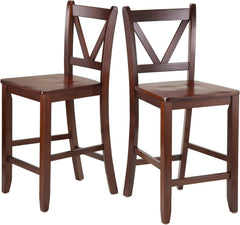 Winsome Wood Victor 2-Piece V-Back Counter Stools, 24-Inch, Brown