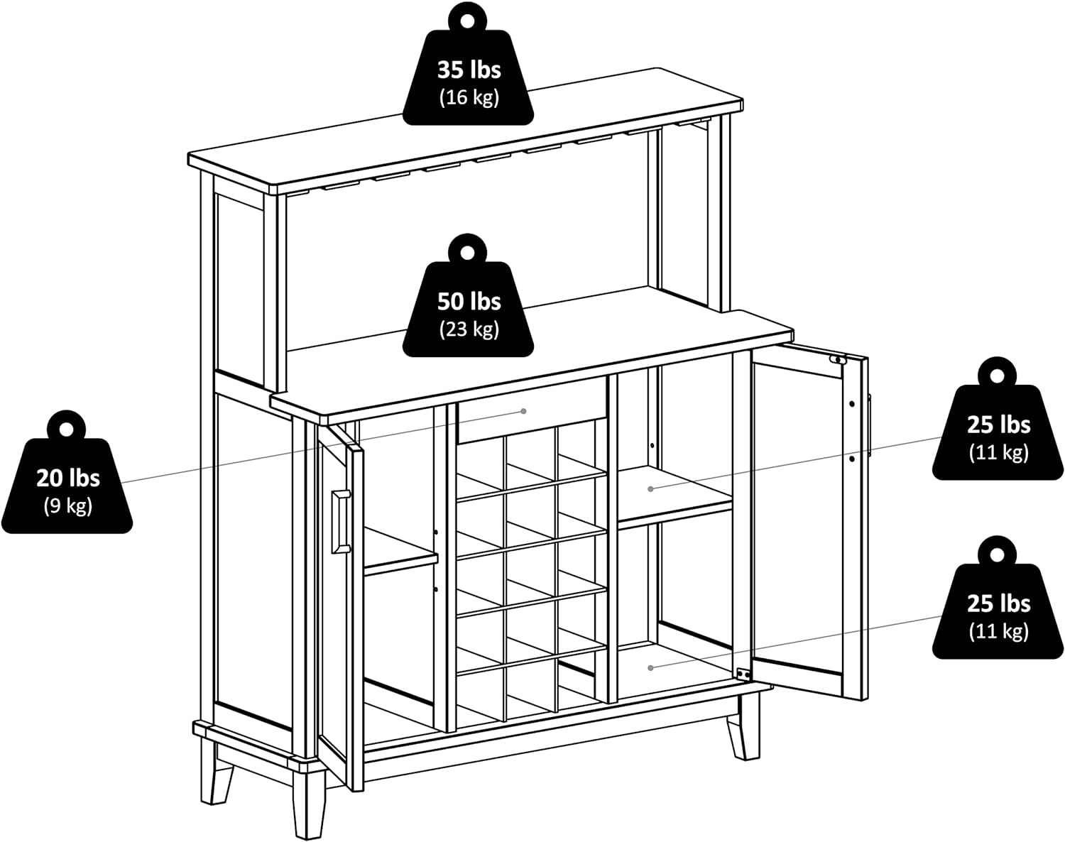 Winsome Beynac Bar Cappuccino Wine Cabinet