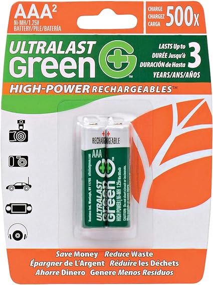 Ultralast ULGHP2AAA Green High-Power Rechargeables AAA NiMH Batteries (2 Pack)