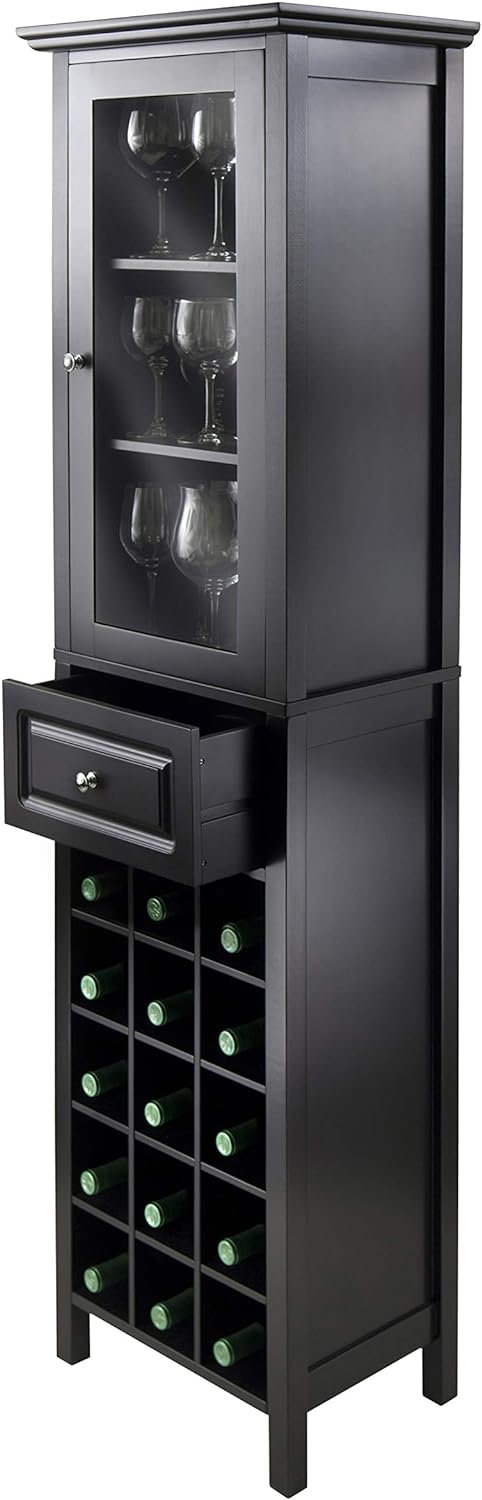 Winsome Burgundy 66.85 x 18.11 x 12.99-Inch Wood 15-Bottle Wine Cabinet, Black (20667)