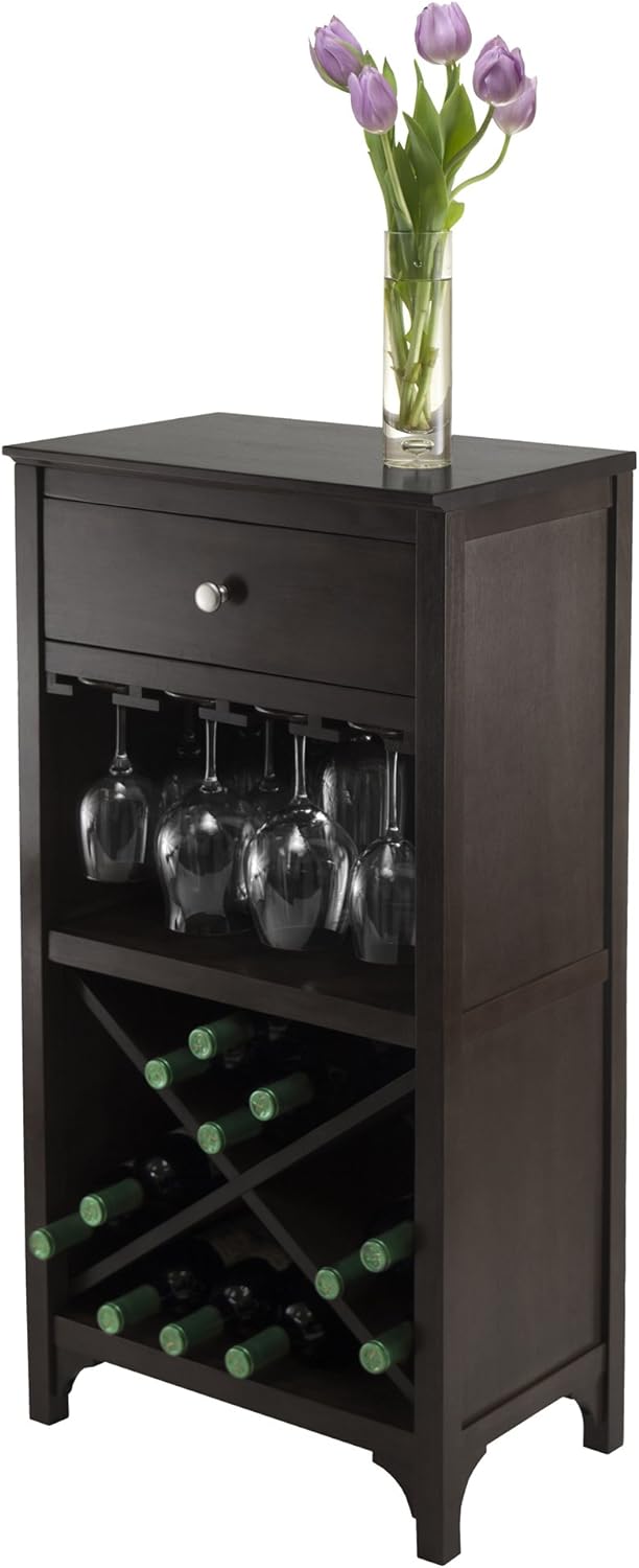 Winsome Ancona X Shelf Modular Wine Cabinet With 1-Drawer, Glass Rack, Dark Espresso (92745)