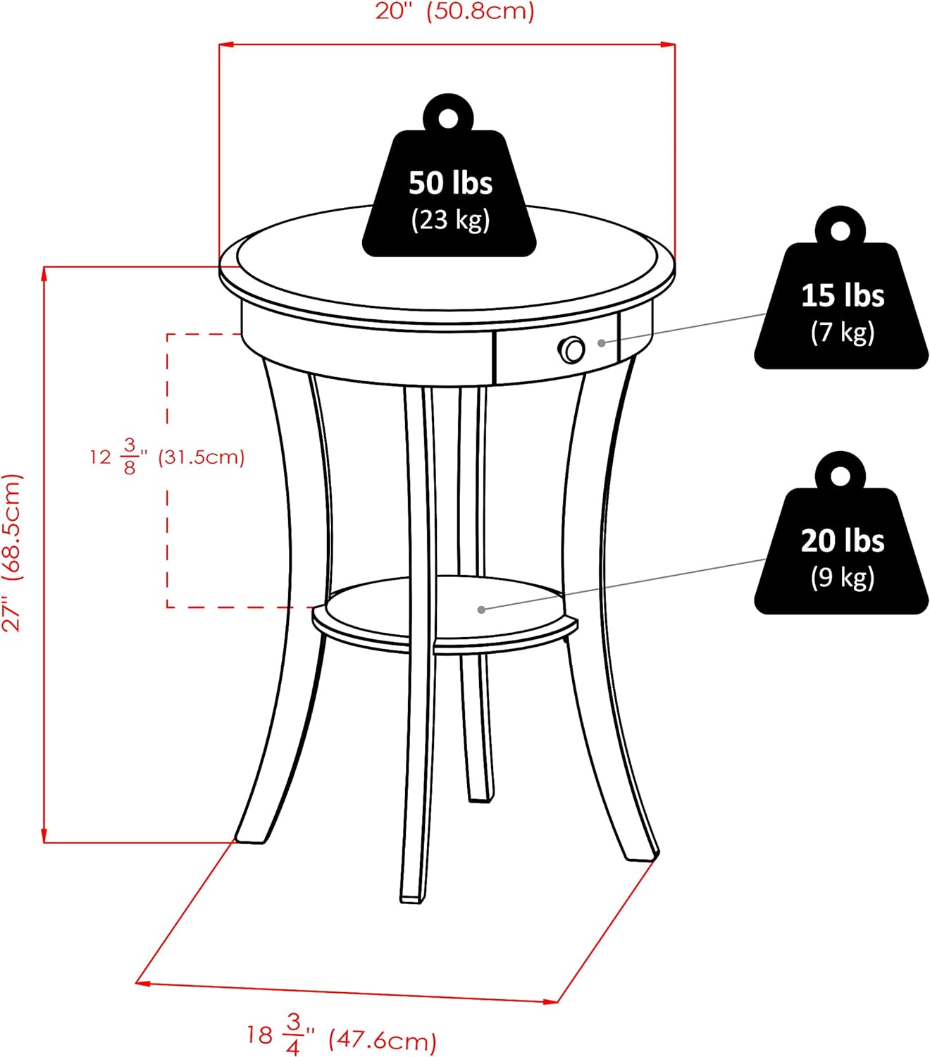 Winsome Wood Sasha Accent Table, Cappuccino(color may slightly vary), 20 in x 20 in x 27 in