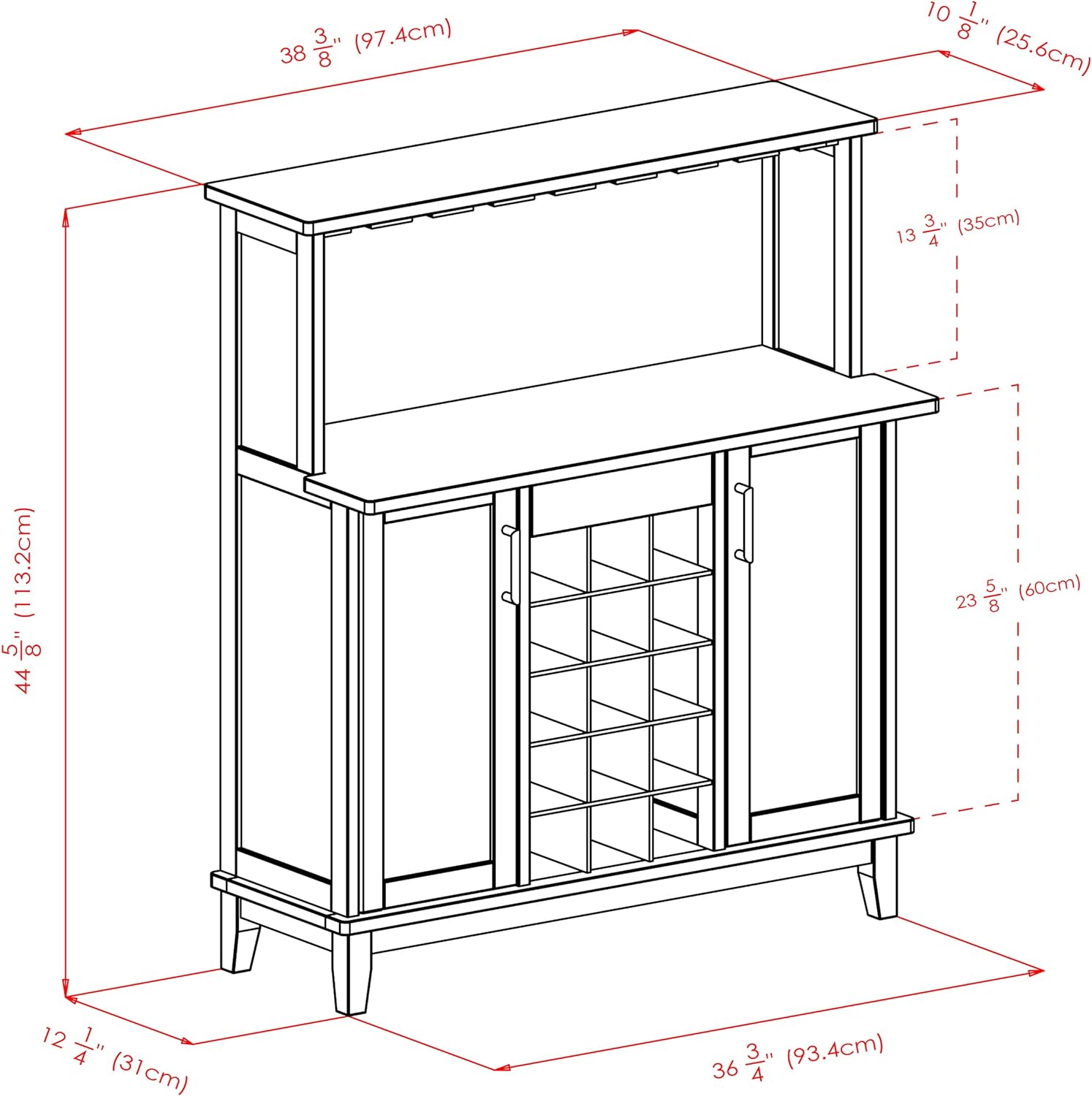 Winsome Beynac Bar Cappuccino Wine Cabinet