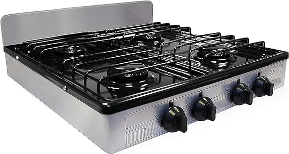 Koblenz PSK-400S 4 Portable Porcelain Cover and Four 16,000 BTU Burners, Stainless Steel Stove for Propane Gas