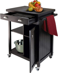 Winsome Timber Wood Kitchen Cart With Wainscot Panel, 1-Drawer, Black (20727)