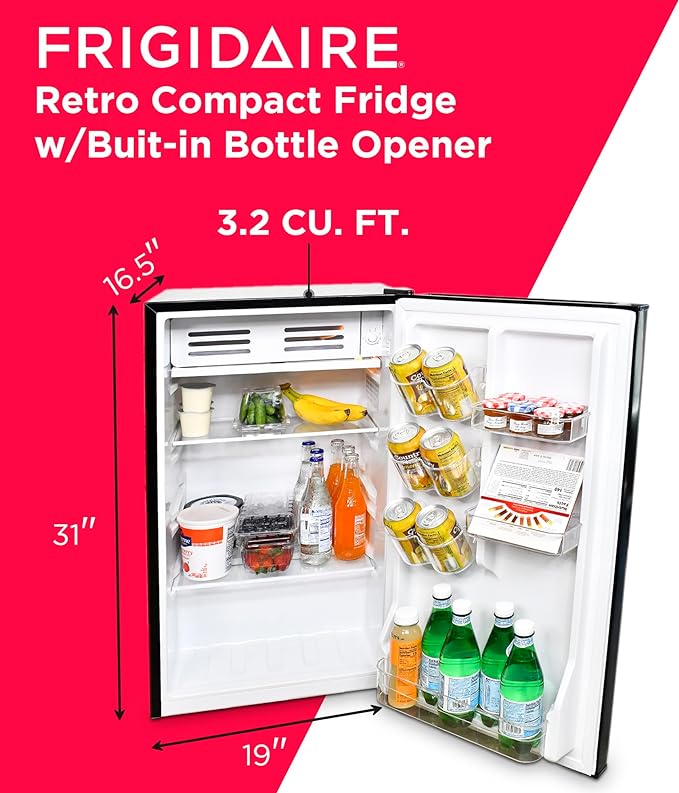 Frigidaire EFR376-B-BLACK 3.2-Cu.-Ft. 65-Watt Retro Bar Fridge with Side Bottle Opener (Black)