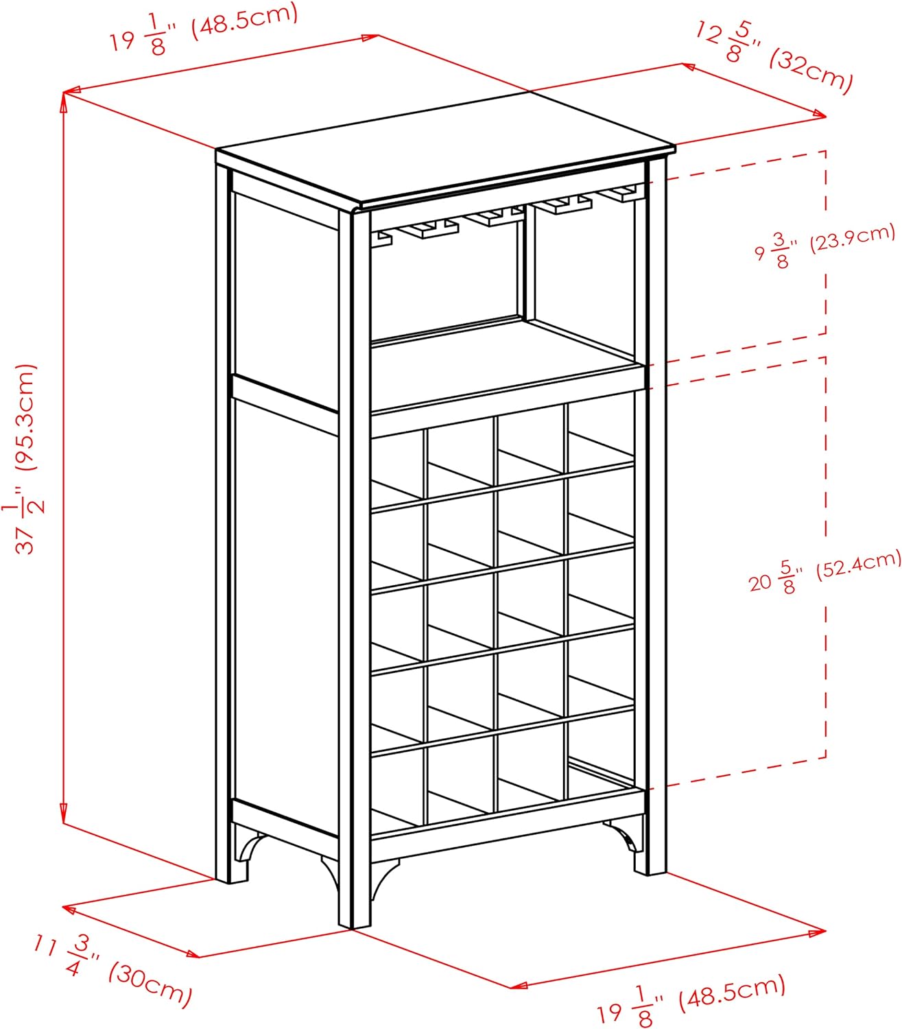 Winsome Ancona 37.52-inch x 19.09-inch x 12.6-inch 20-Bottle Modular Wine Cabinet With Glass Rack, Dark Espresso (92729)