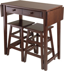 Winsome Mercer 33.86 x 49.76 x 18.48-Inch Wood Double Drop Leaf Table With 2 Stool, Cappuccino (40338)