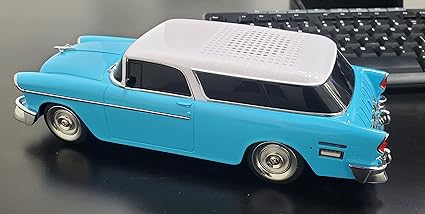 Audiobox 1955 Bel Air Retro Ride Bluetooth Car Speaker & FM Radio | with USB, SD, AUX Input for Office, Home, Garage (Blue)