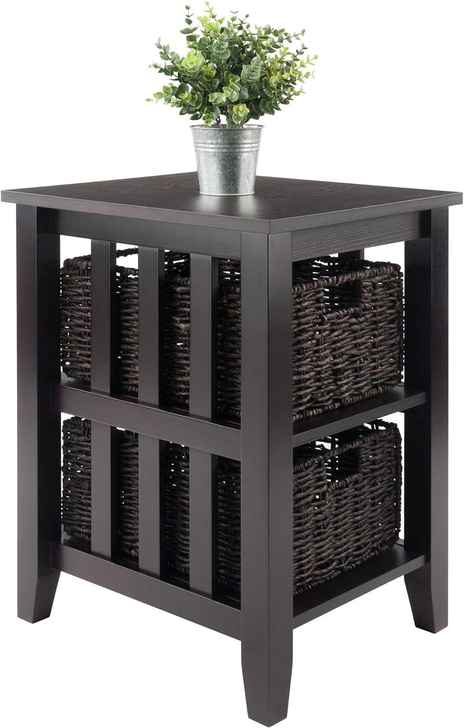 Winsome Morris 25.04" x 20.08" x 16.54" Wood Side Table With 2 Foldable Baskets, Espresso