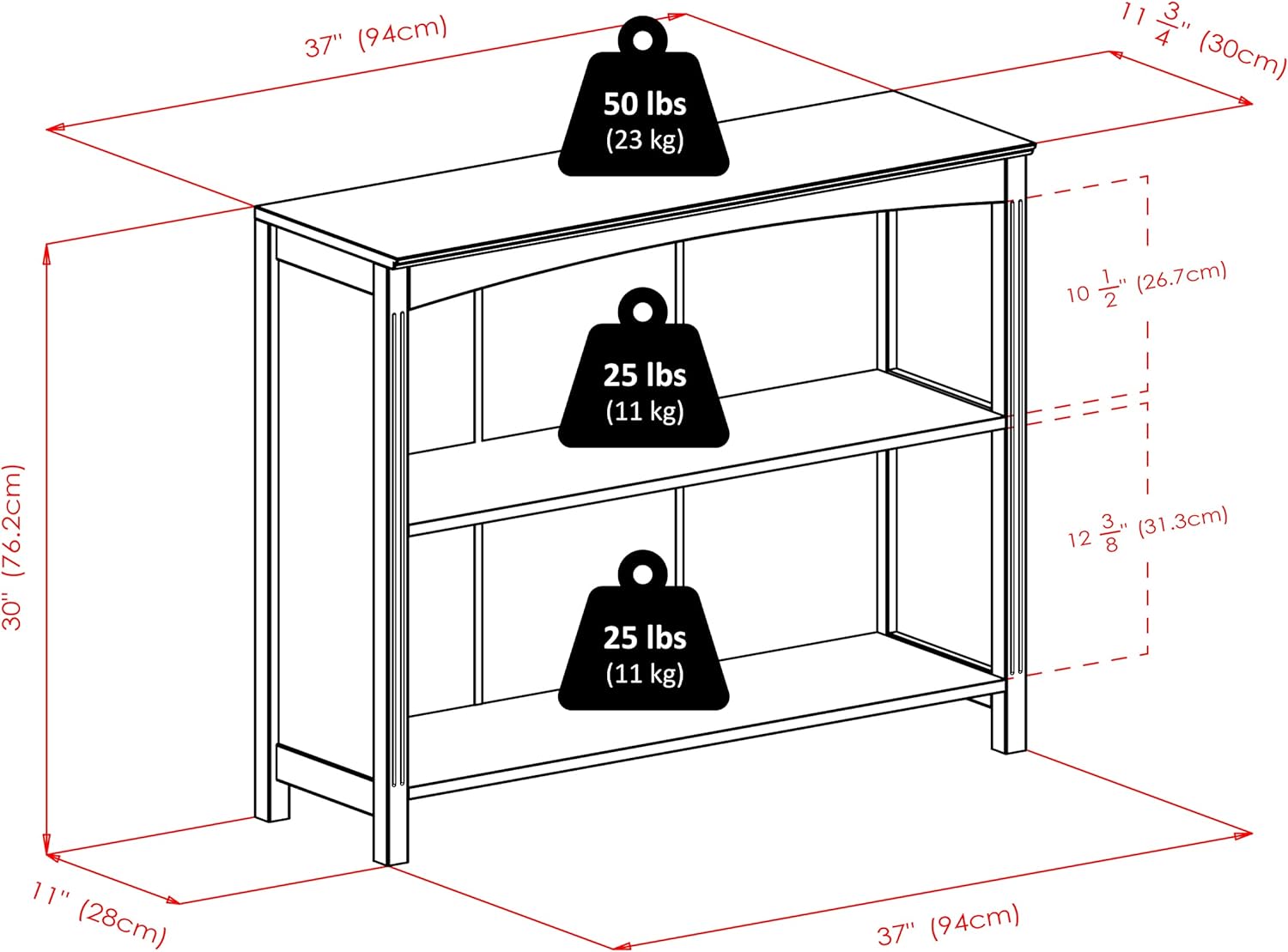 Winsome Terrace Storage Shelf 3-Tier Wide in Espresso, 37-Inch