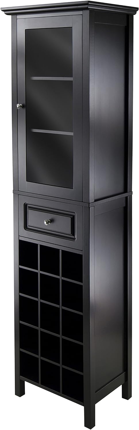 Winsome Burgundy 66.85 x 18.11 x 12.99-Inch Wood 15-Bottle Wine Cabinet, Black (20667)