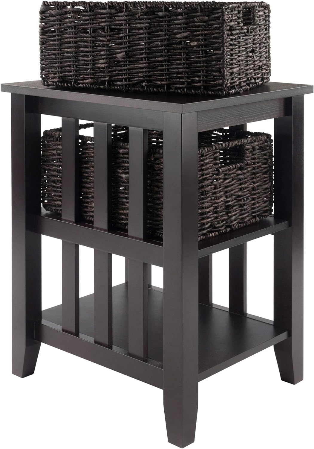 Winsome Morris 25.04" x 20.08" x 16.54" Wood Side Table With 2 Foldable Baskets, Espresso