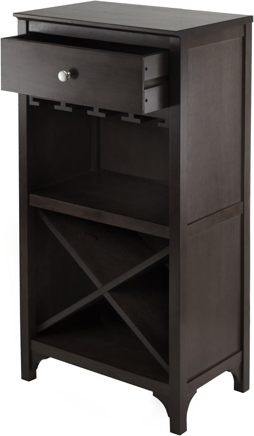 Winsome Ancona X Shelf Modular Wine Cabinet With 1-Drawer, Glass Rack, Dark Espresso (92745)