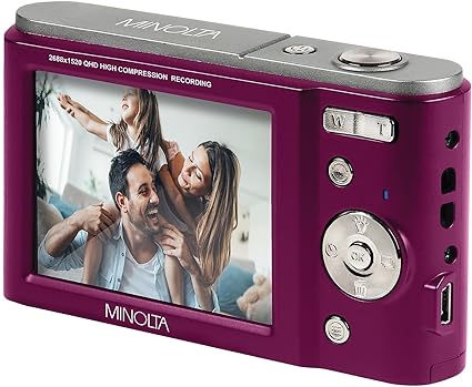 Minolta MND20-M MND20 16x Digital Zoom 44 MP/2.7K Quad HD Digital Camera (Magenta)