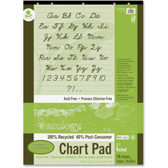 Decorol Recycled Chart Pad - 70 Sheets - Front Ruling Surface - Ruled - 1" Ruled - 24" x 32" - White Paper - Cursive Cover - Eco-friendly, Acid-free, Padded, Tab, Chipboard Backing, Hole-punched, Chlo