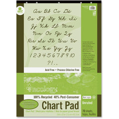 Decorol Recycled Chart Pad - 70 Sheets - Plain - Strip - Unruled - 24" x 32" - White Paper - Eco-friendly, Acid-free, Padded, Tab, Chipboard Backing, Hole-punched, Chlorine-free, Recyclable, Cursive A