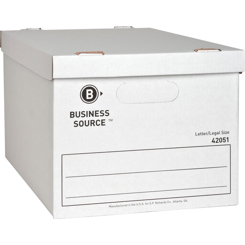 Business Source Economy Storage Box with Lid - External Dimensions: 12" Width x 15" Depth x 10"Height - 350 lb - Media Size Supported: Legal, Letter - Light Duty - Stackable - White - For File - Recyc