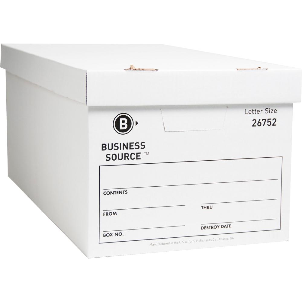 Business Source Lift-off Lid Light Duty Storage Box - External Dimensions: 12" Width x 24" Depth x 10"Height - Media Size Supported: Letter - Lift-off Closure - Light Duty - Stackable - Cardboard - Wh