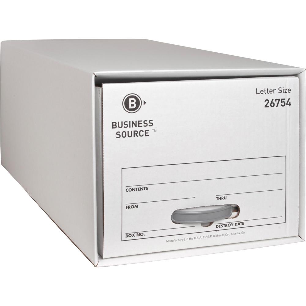 Business Source Drawer Storage Boxes - External Dimensions: 12.5" Width x 23.3" Depth x 10.3"Height - Media Size Supported: Letter - Light Duty - Stackable - White - For File - Recycled - 6 / Carton