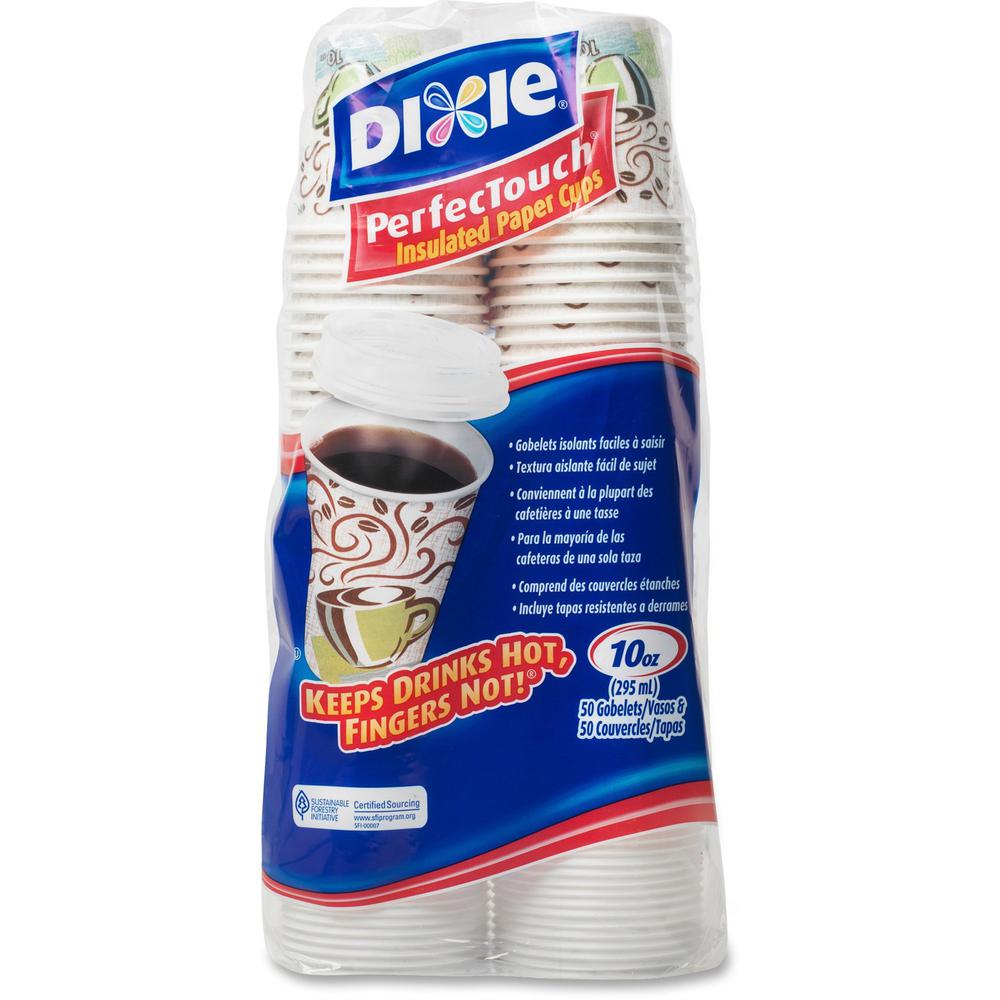 Dixie PerfecTouch 10 oz Hot Coffee Cup and Lid Sets by GP Pro - 50 / Pack - 6 / Carton - White - Coffee, Hot Drink, Beverage