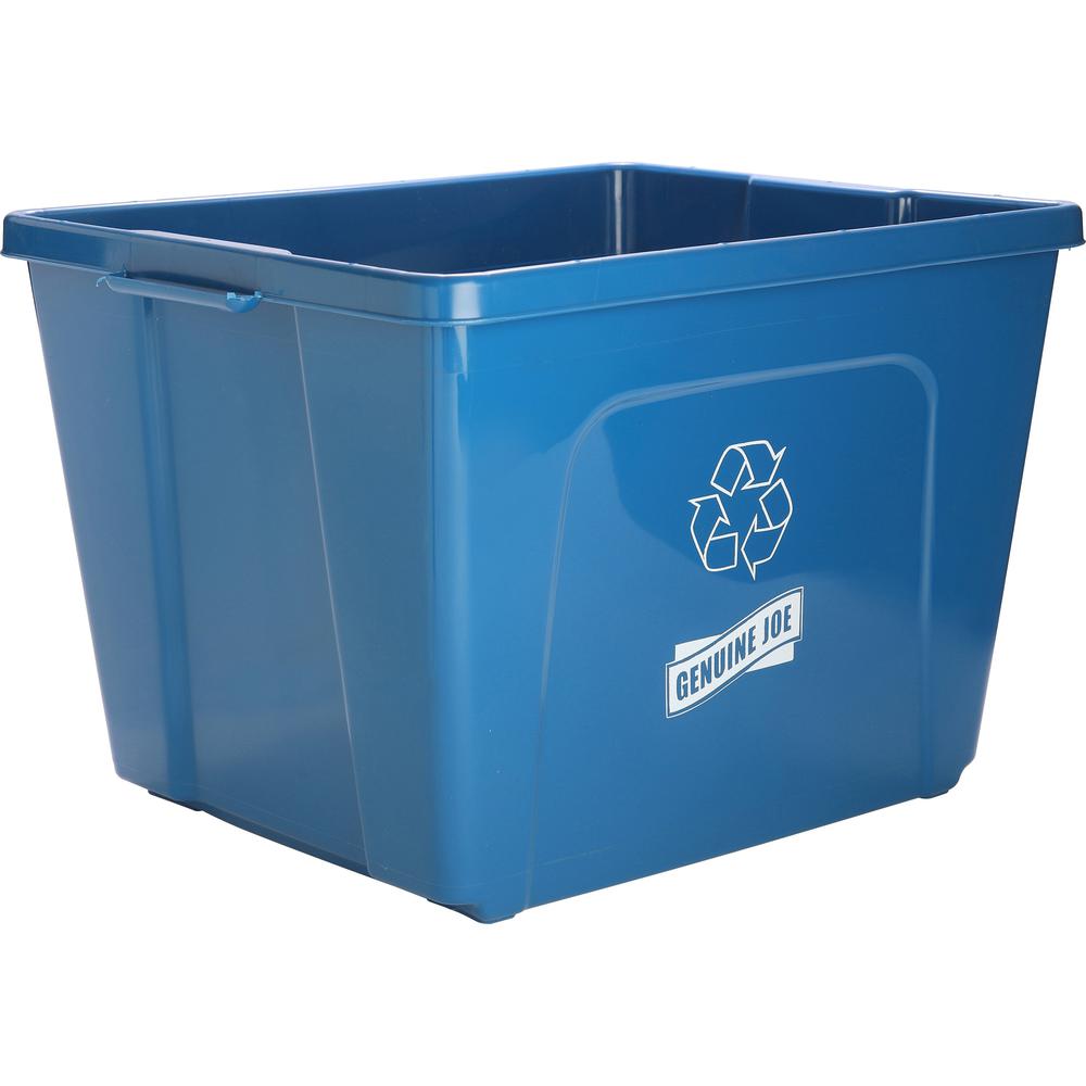 Genuine Joe 14-Gallon Recycling Bin - 14 gal Capacity - Rectangular - Durable, Lightweight - 14.5" Height x 19.5" Width x 15.4" Depth - Plastic - Blue - 1 Each