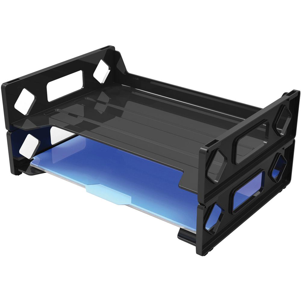 Deflecto Sustainable Office Stackable Desk Tray - 2.8" Height x 16.1" Width x 9" DepthDesktop - Stackable, Sturdy, Eco-friendly, Durable - 30% Recycled - Black - Plastic - 1 Each