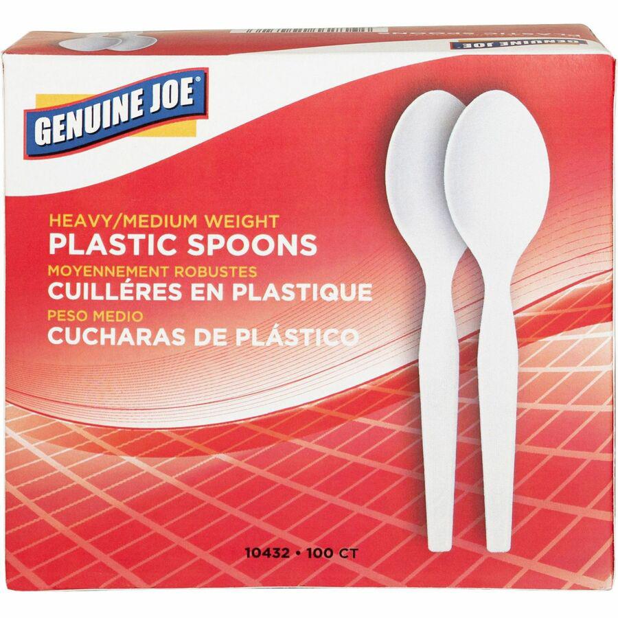 Genuine Joe Heavyweight Disposable Spoons - 100 / Box - 40/Carton - Disposable - White