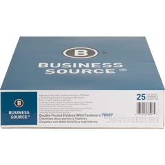 Business Source Letter Recycled Pocket Folder - 8 1/2" x 11" - 100 Sheet Capacity - 3 x Prong Fastener(s) - 1/2" Fastener Capacity - 2 Inside Front & Back Pocket(s) - Leatherette - Light Blue - 35% Re