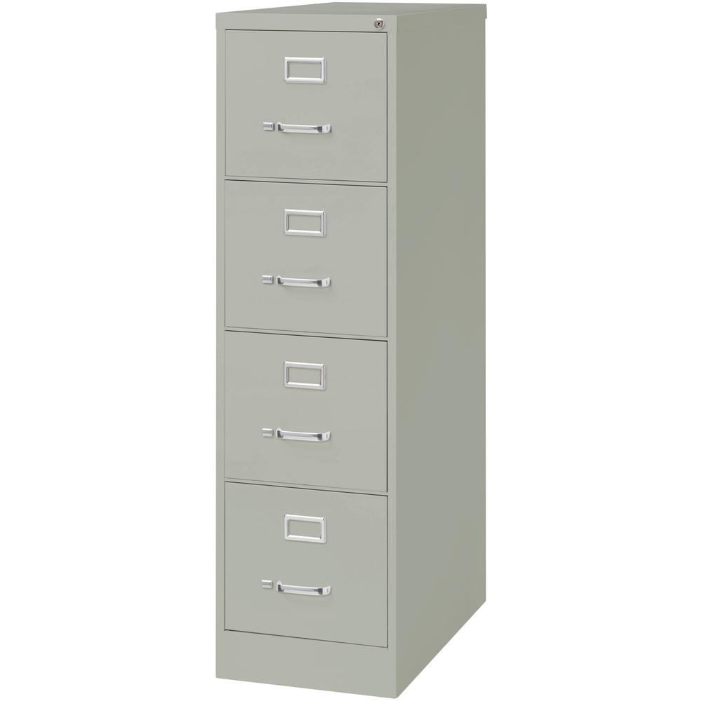 Lorell Fortress Series 26-1/2" Commercial-Grade Vertical File Cabinet - 15" x 26.5" x 52" - 4 x Drawer(s) for File - Letter - Vertical - Security Lock, Ball-bearing Suspension, Heavy Duty - Light Gray