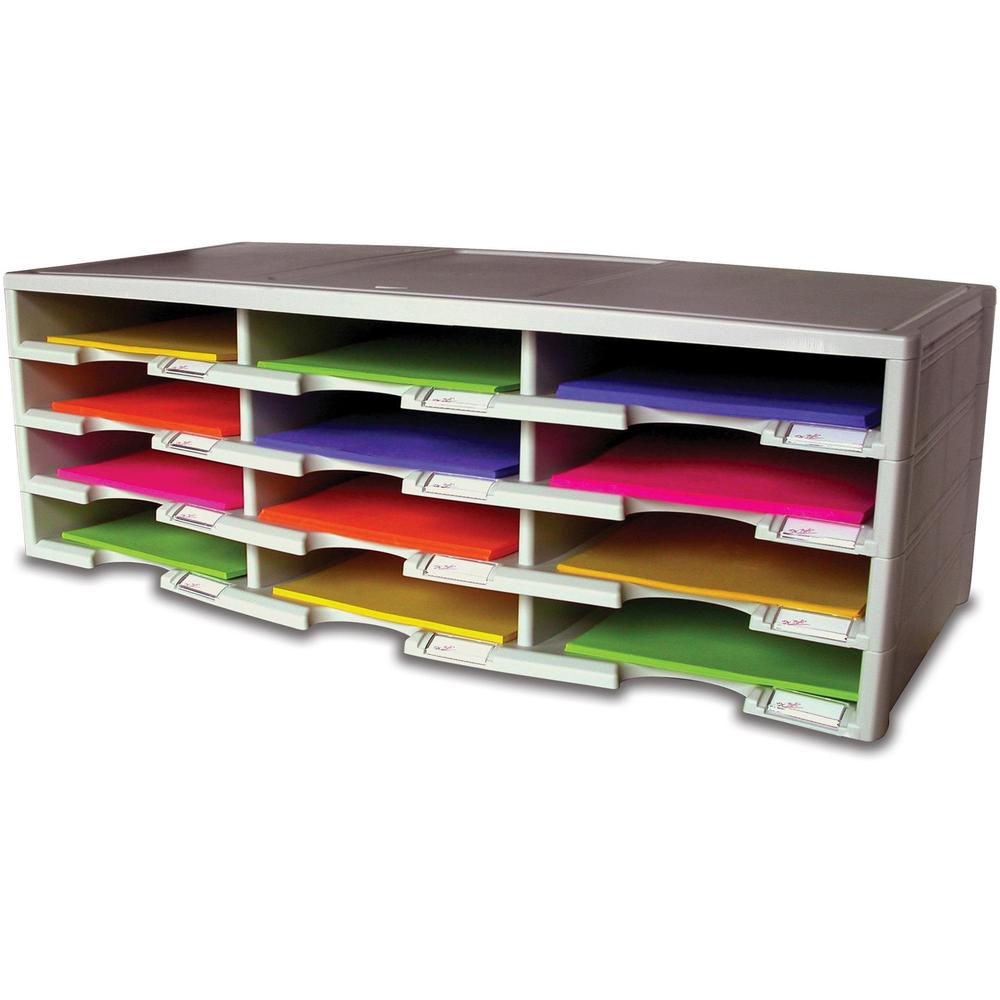 Storex 12-compartment Organizer - 6000 x Sheet - 12 Compartment(s) - 9.50" x 12" - 10.5" Height x 14.1" Width31.4" Length - 100% Recycled - Gray - Polystyrene - 1 Each