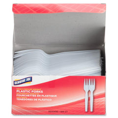 Genuine Joe Heavyweight White Plastic Forks - 100 / Box - 40/Carton - Disposable - White