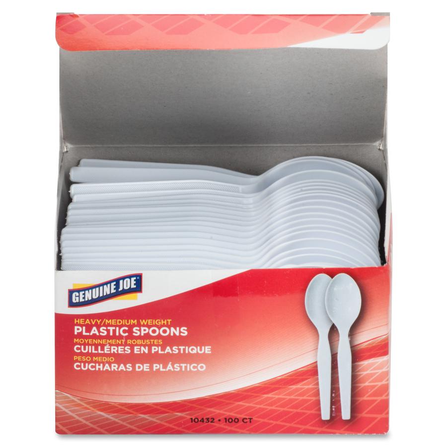 Genuine Joe Heavyweight Disposable Spoons - 100 / Box - 40/Carton - Disposable - White