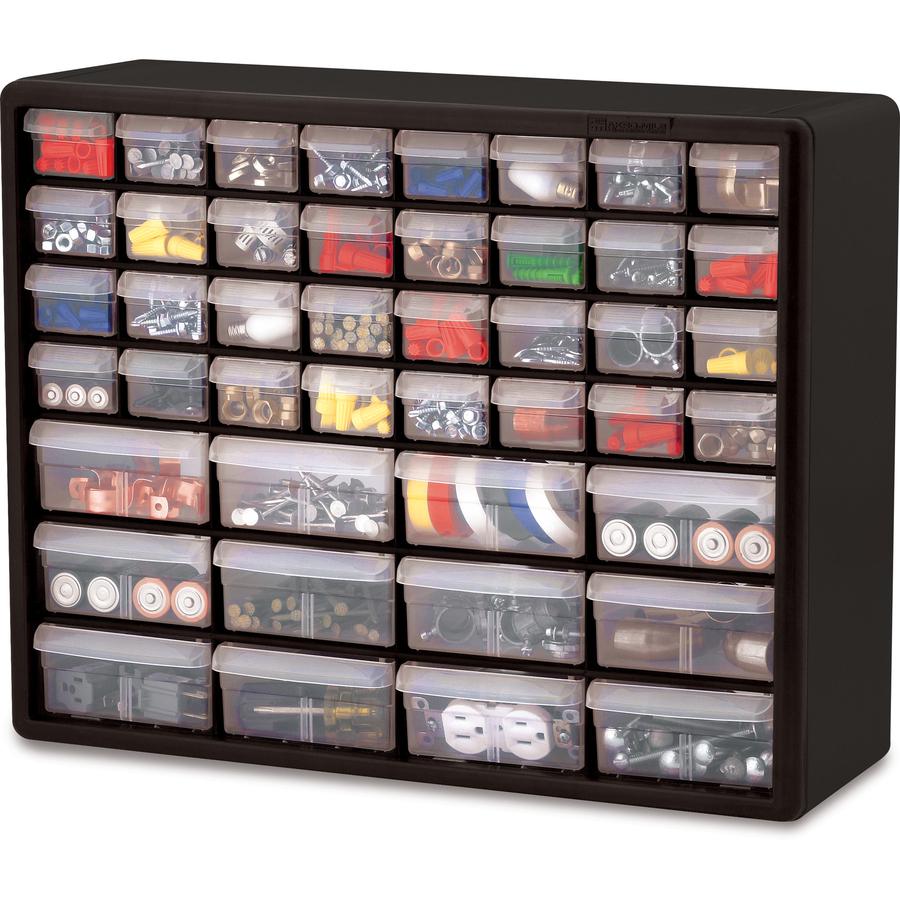 Akro-Mils 44-Drawer Plastic Storage Cabinet - 44 Compartment(s) - 15.8" Height6.4" Depth x 20" Length - Unbreakable, Stackable, Finger Grip - Black - Polystyrene - 1 Each