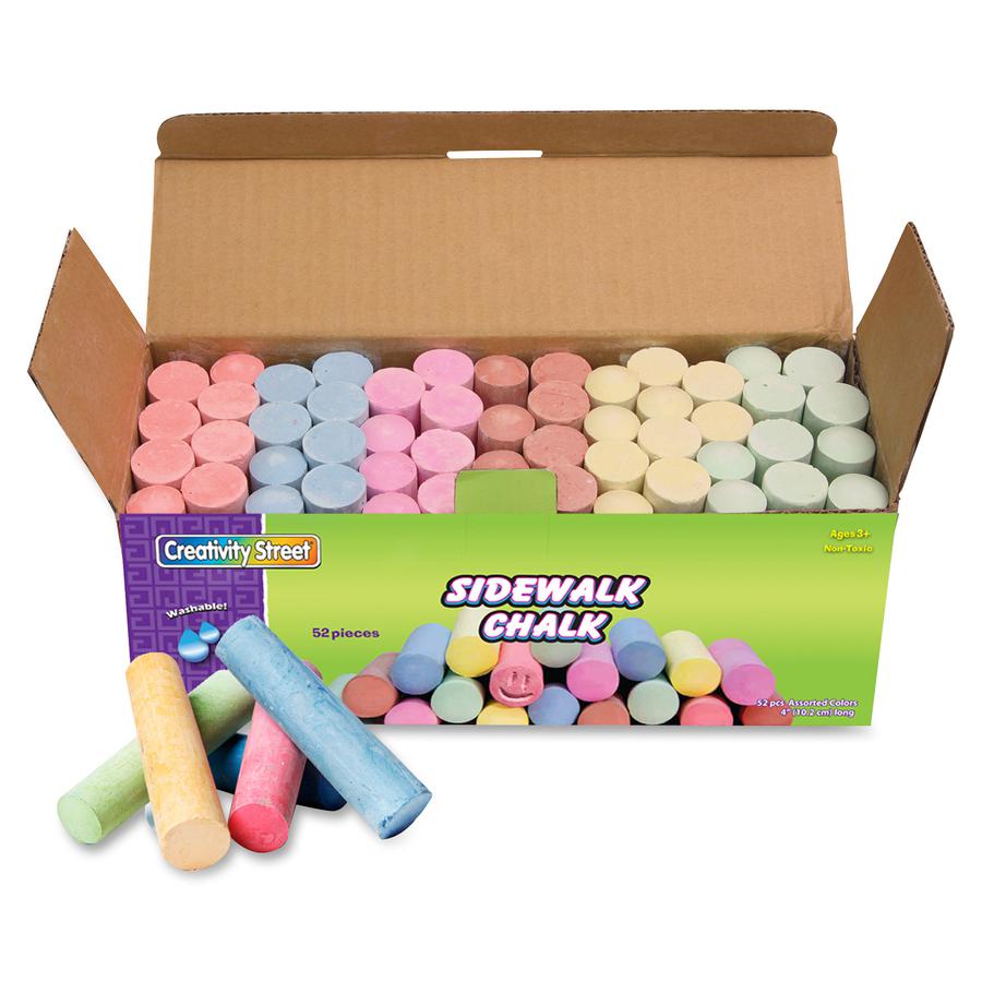 Creativity Street Sidewalk Chalk - 4" Length - 1" Diameter - Tan, Pink, Teal, Lime, Gray, White, Purple, Orange, Dark Blue, Light Blue, Dark Yellow, ... - 52 / Box - Non-toxic, Washable