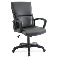 Lorell European Design Executive Mid-back Office Chair - Black Bonded Leather Seat - Black Bonded Leather Back - 5-star Base - Black - 1 Each