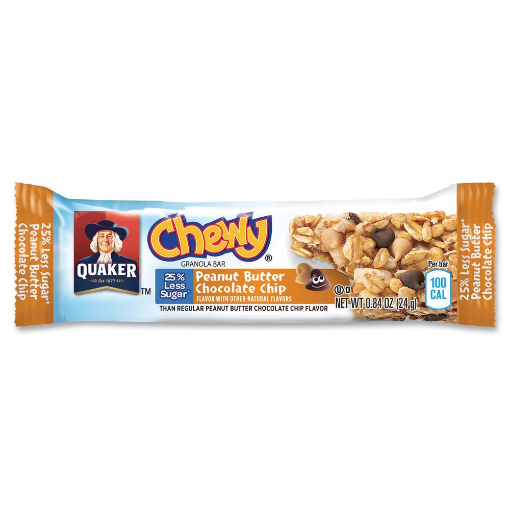 Quaker Oats Peanut Butter Choco Chip Granola Bars - Individually Wrapped - Peanut Butter, Chocolate Chip - 6.70 oz - 96 / Carton