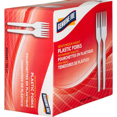 Genuine Joe Heavyweight White Plastic Forks - 100 / Box - 40/Carton - Disposable - White