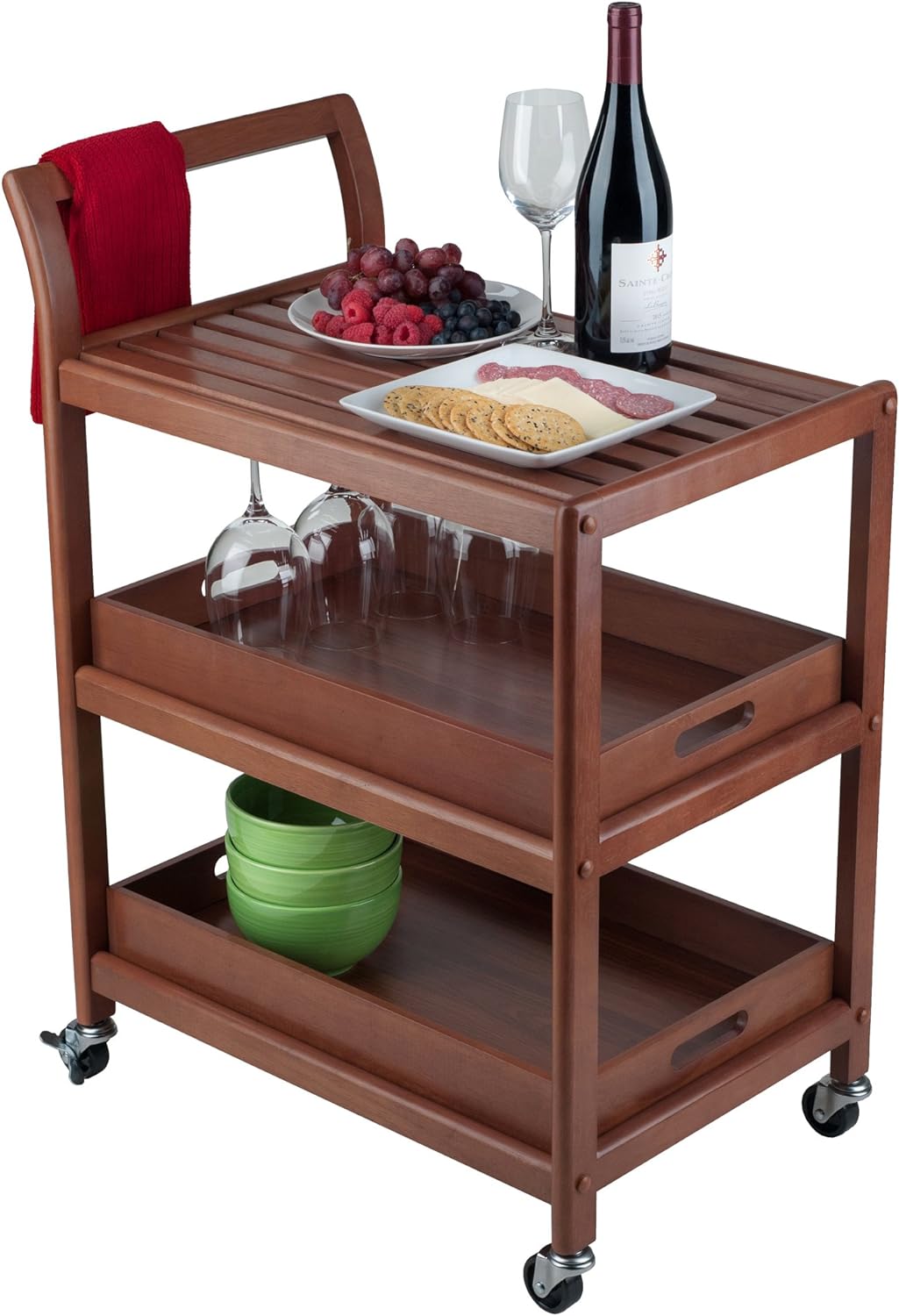 Winsome 3-Shelf Wood Mobile Serving Cart with Lockable Wheels, Walnut (94138)