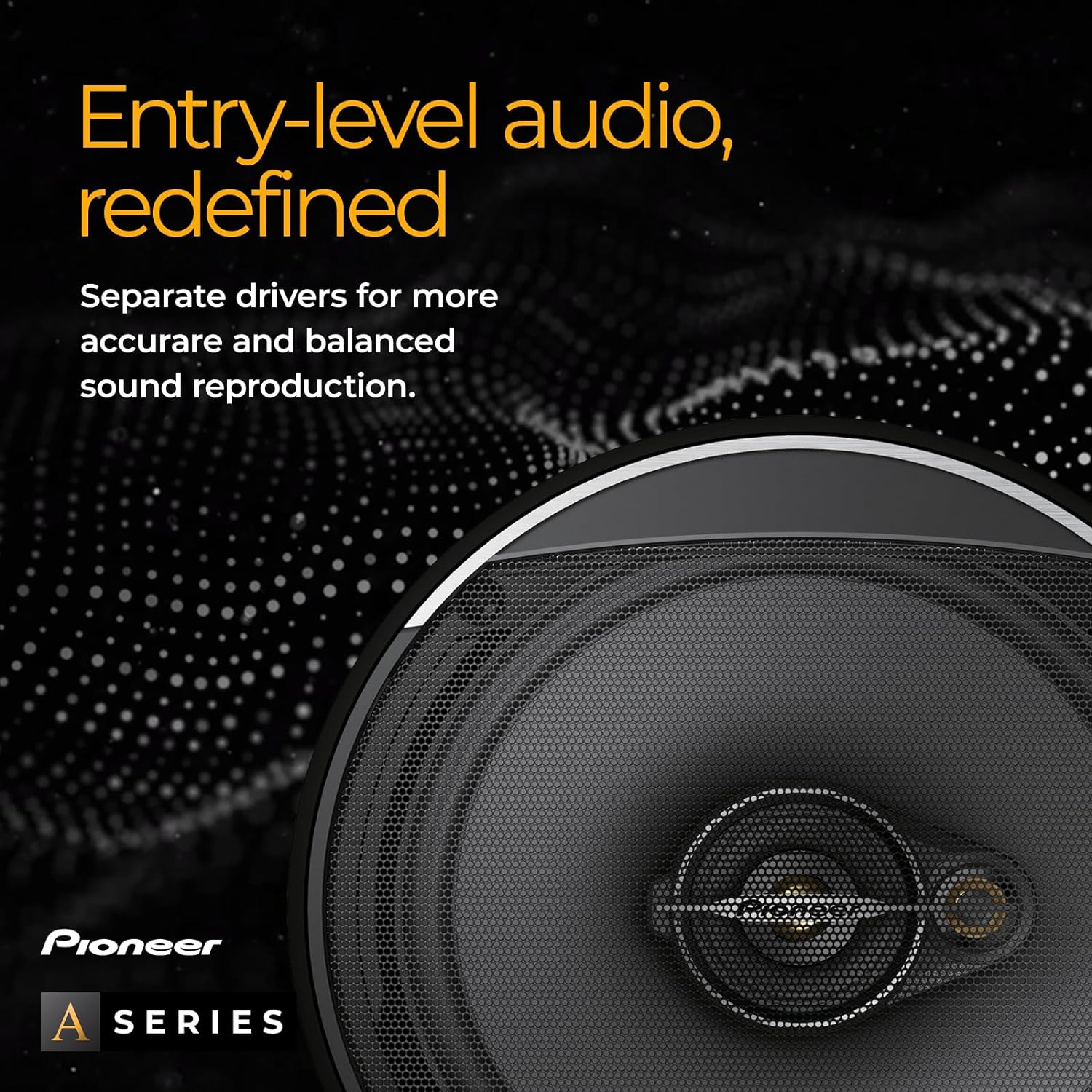 Pioneer A-Series Standard TS-A1371F, 3-Way Coaxial Car Audio Speakers, Full Range, Clear Sound Quality, Easy Installation and Enhanced Bass Response, Black and Gold Colored 5.25” Round Speakers