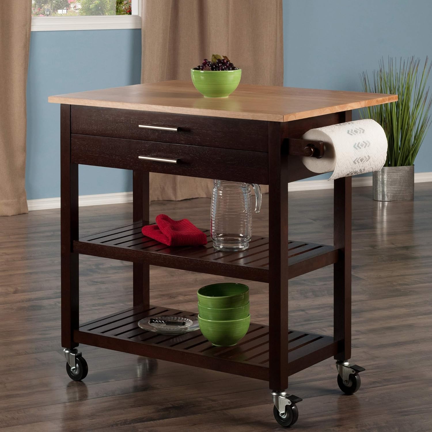 Winsome Langdon Cart Kitchen, Cappuccino/Natural, 36.57x26.42x34.45