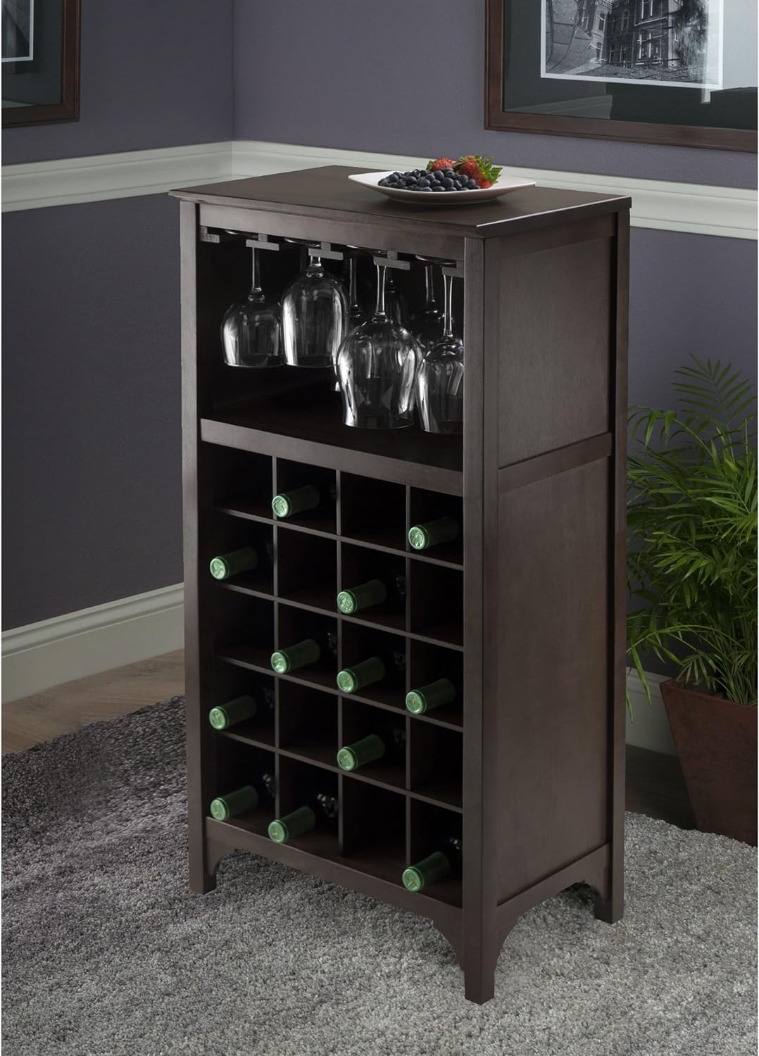 Winsome Ancona 37.52-inch x 19.09-inch x 12.6-inch 20-Bottle Modular Wine Cabinet With Glass Rack, Dark Espresso (92729)