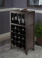 Winsome Ancona 37.52-inch x 19.09-inch x 12.6-inch 20-Bottle Modular Wine Cabinet With Glass Rack, Dark Espresso (92729)