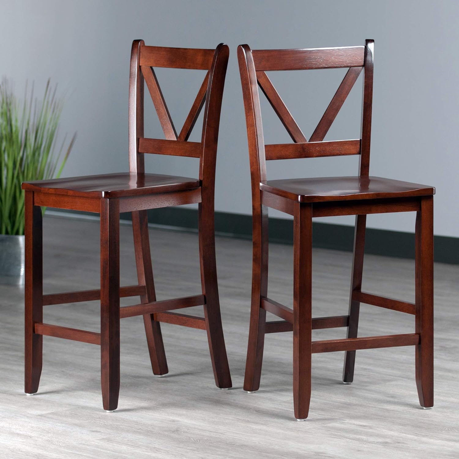 Winsome Wood Victor 2-Piece V-Back Counter Stools, 24-Inch, Brown