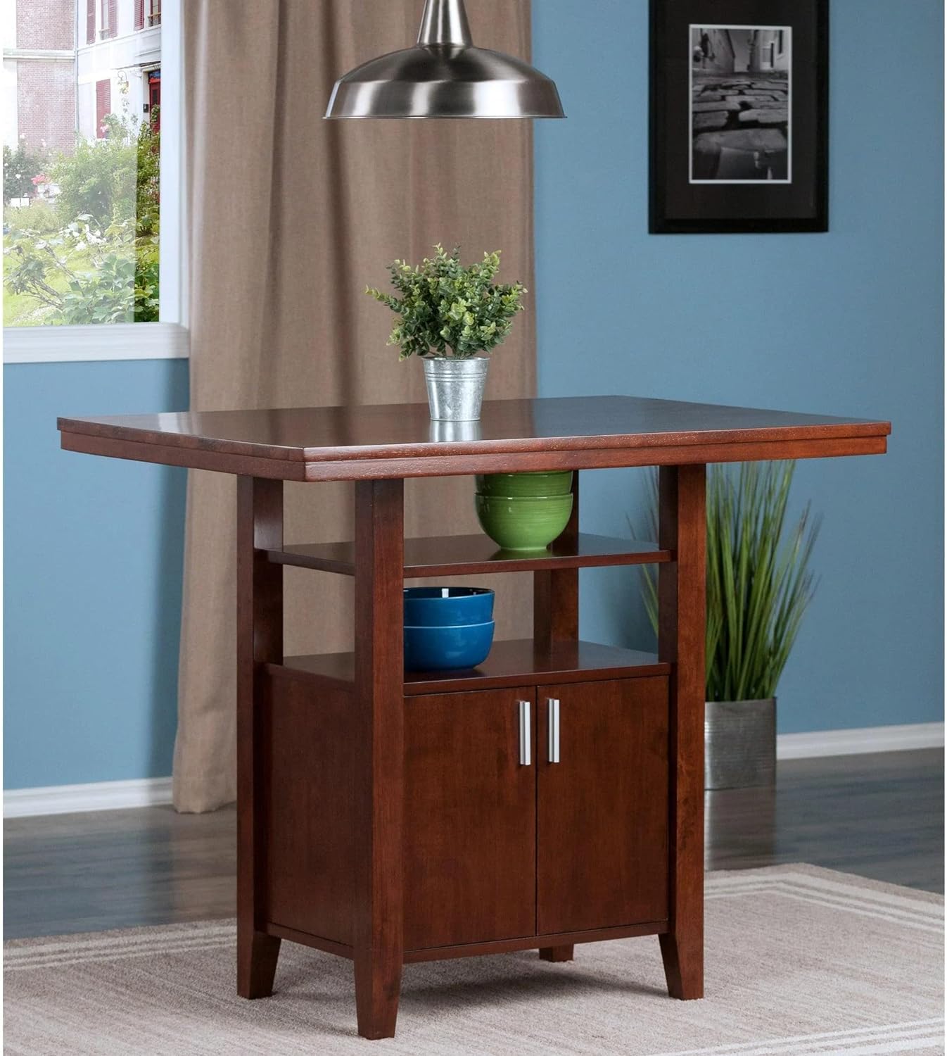 Winsome Albany High Dining Table, Walnut, 29.92 in x 41.73 in x 35.83 in