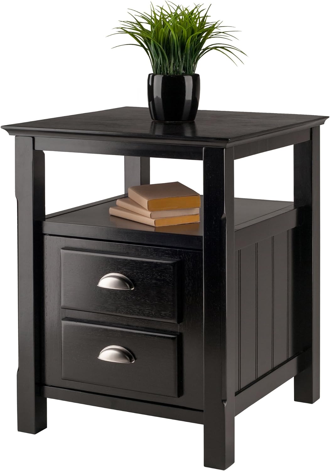 Winsome Solid Wood 2 Drawer Timber Night Stand Black Finish