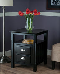 Winsome Solid Wood 2 Drawer Timber Night Stand Black Finish