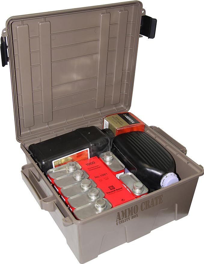 MTM ACR8-72 Ammo Crate Utility Box | Ammo, Survival or Hunting Gear Storage | O-Ring Seal for Water Resistant Dry Storage | Double Padlock tapped for Security | Carries 85lbs of Gear | Dark Earth