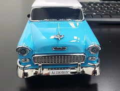 Audiobox 1955 Bel Air Retro Ride Bluetooth Car Speaker & FM Radio | with USB, SD, AUX Input for Office, Home, Garage (Blue)